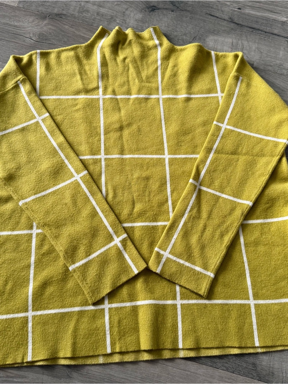 Cynthia Rowley Mustard Windowpane Mock Neck Sweater